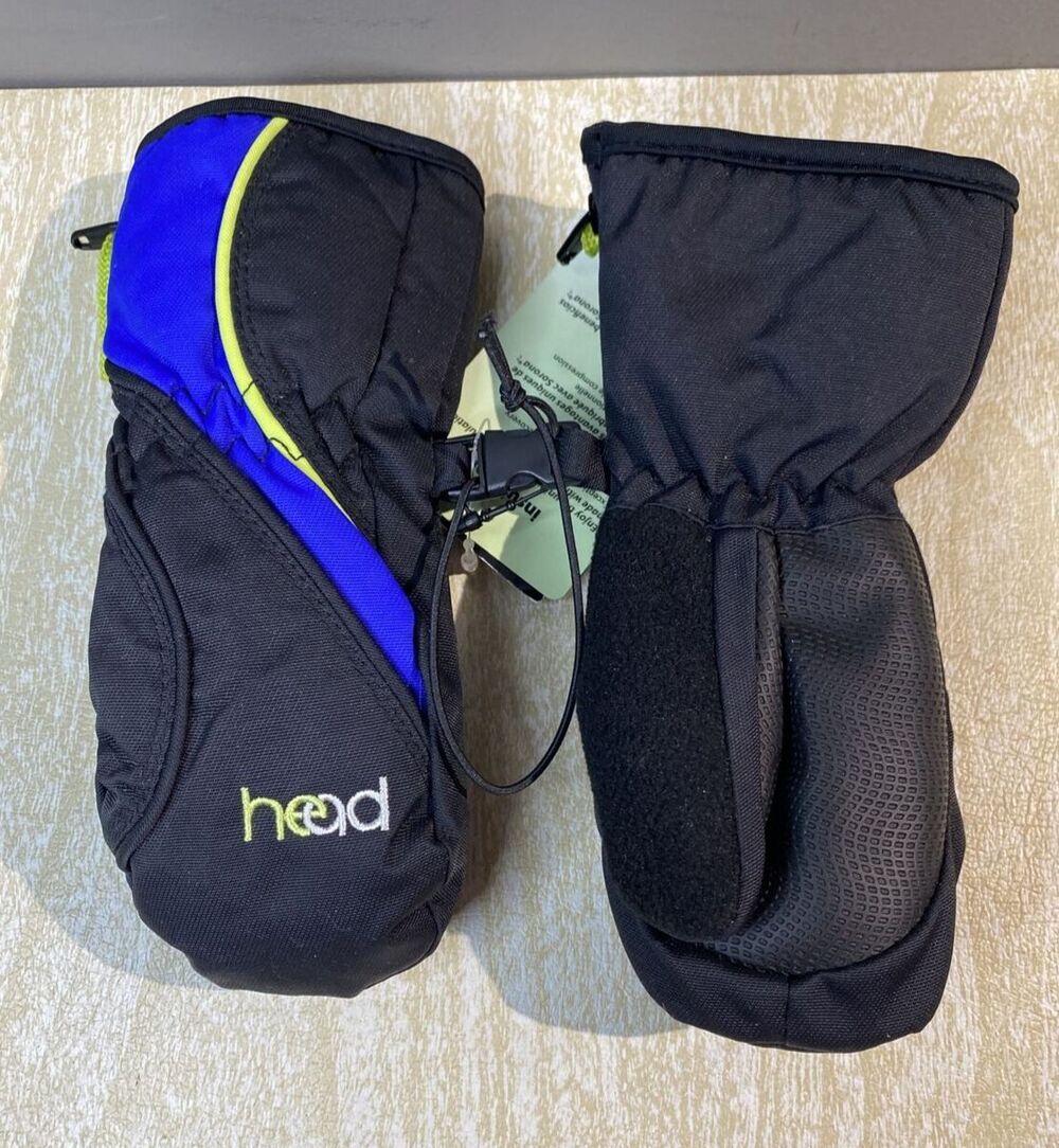 NWT HEAD JR DuPont Sorona Thermal Fleece Mittens Black and Blue Size XXS